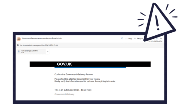 Warning: fake Government Gateway email - February 2025 | Whyfield Accountants in Truro, Cornwall