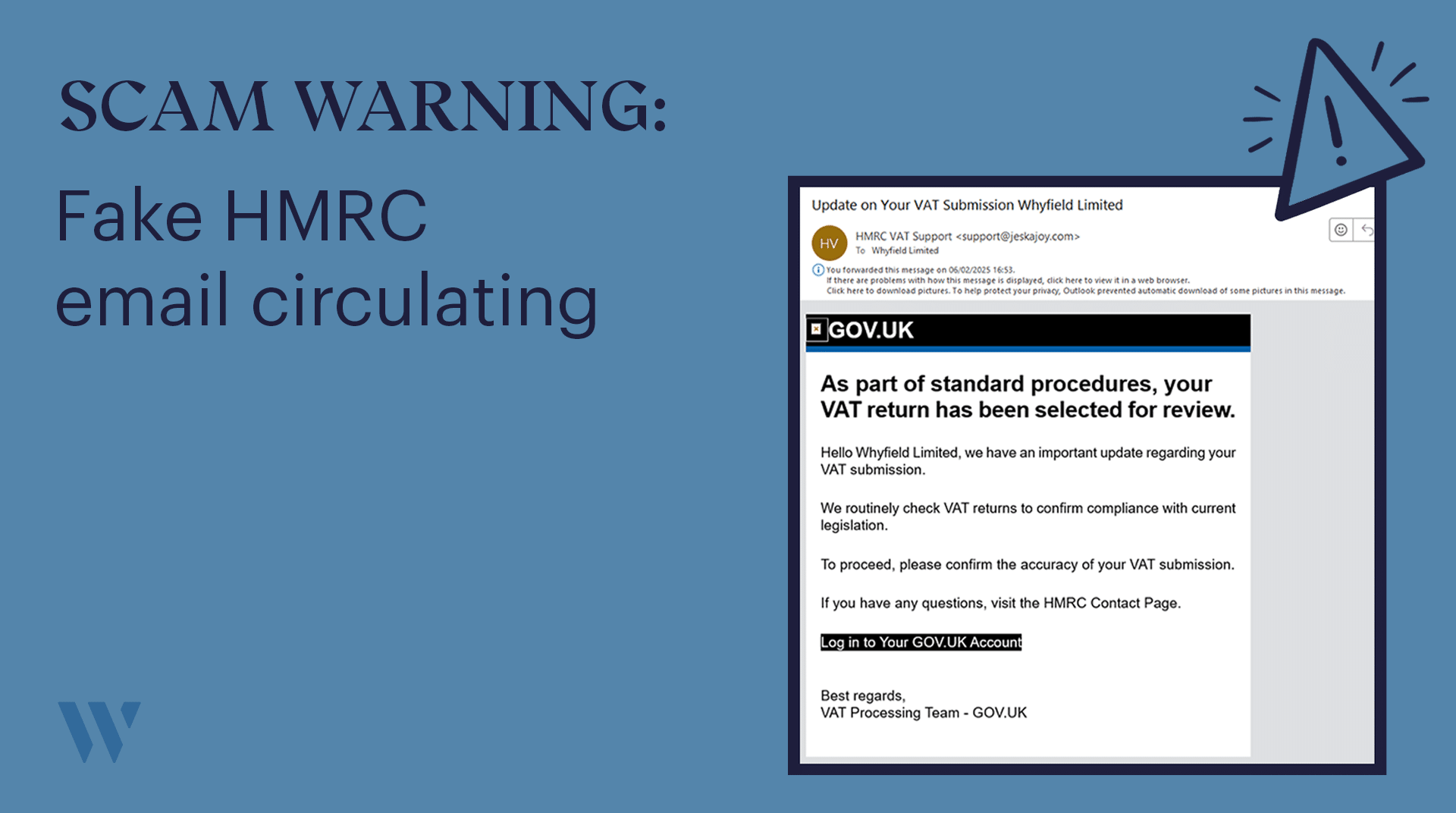 Warning: fake HMRC email circulating - February 2025 | Whyfield Accountants in Truro, Cornwall