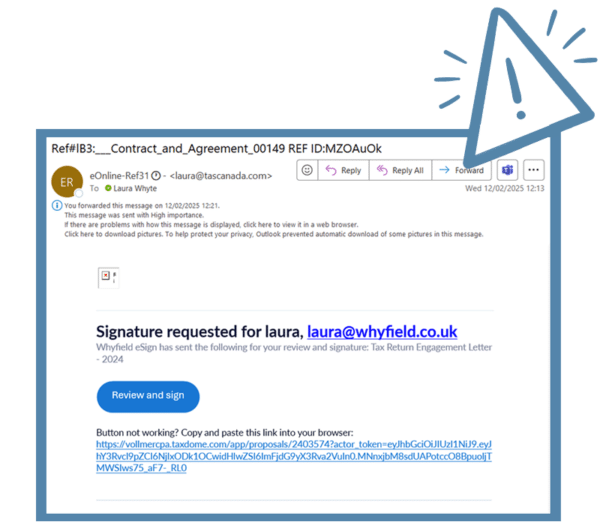 Warning: fake e-sign document email - February 2025 | Whyfield Accountants in Truro, Cornwall